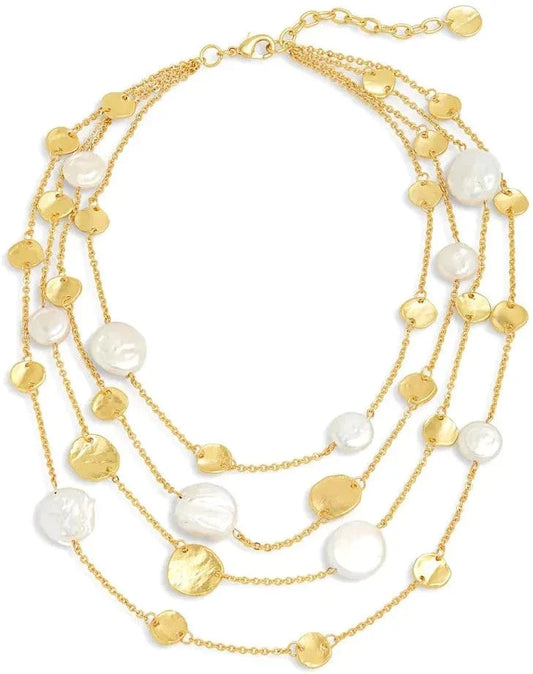 N72508 Collier multi rangs pièces et perles plates - Karine SultanKarine Sultan